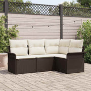 Tuin loungeset 4 personen poly rattan bruin met opbergruimte