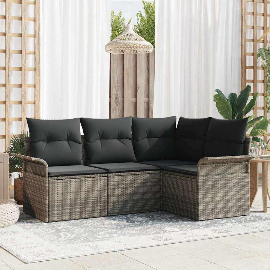 Tuin Sofa Set met opslag 4 pcs Grijs poly rattan