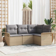 Tuin loungeset 4-delig beige poly rattan met opbergruimte
