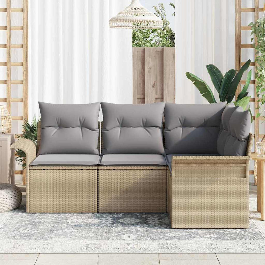 Tuin Sofa Set met opslag 4 pcs Beige poly rattan