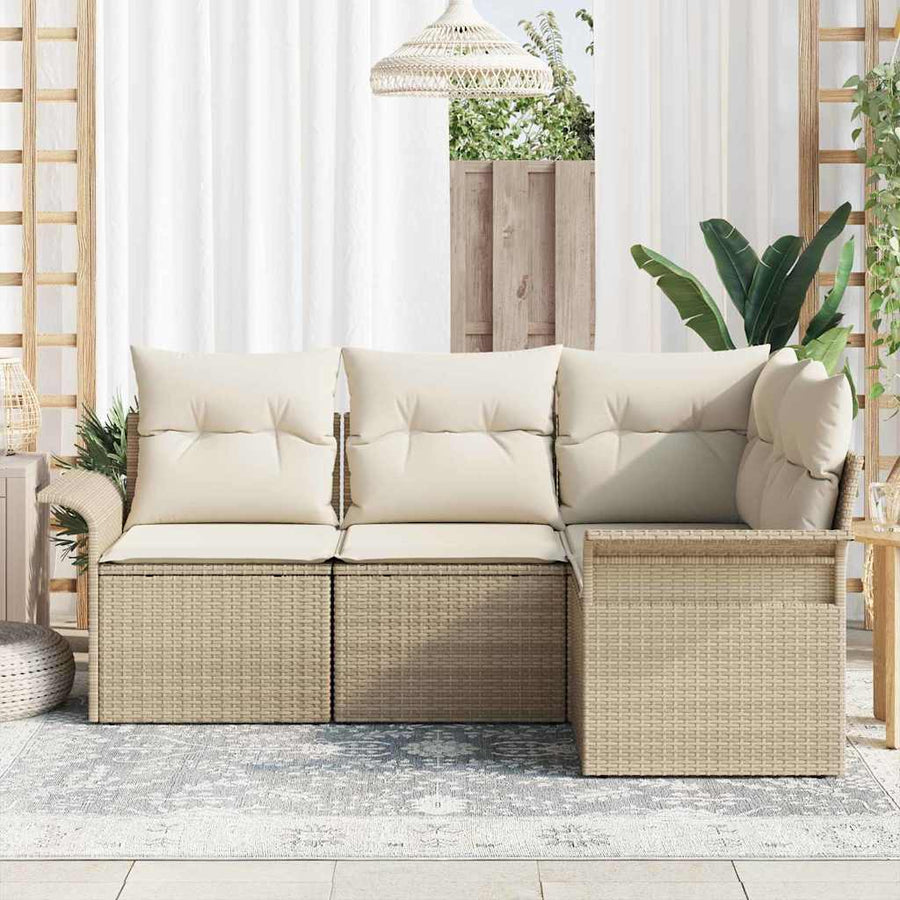 Tuin Sofa Set met opslag 4 pcs Beige poly rattan