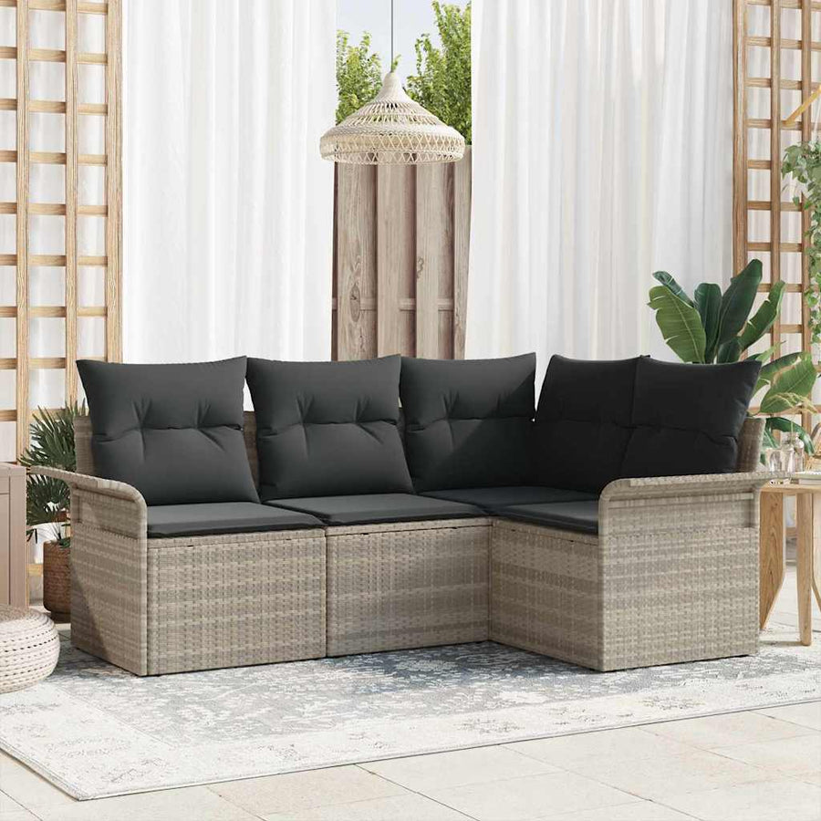 Tuin Sofa Set met opslag 4 pcs Lichtgrijs poly rattan