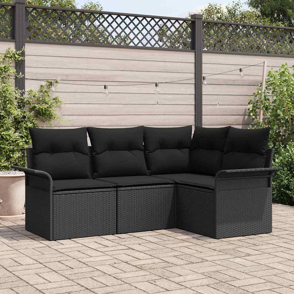 Tuin Sofa Set met opslag 4 pcs Zwart poly rattan