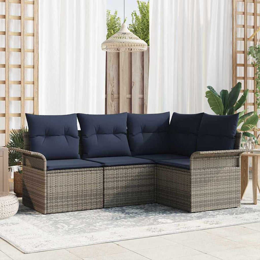 Tuin Sofa Set met opslag 4 pcs Grijs poly rattan