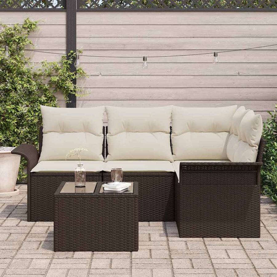 Tuin Sofa Set met opslag 5 pcs Bruin poly rattan