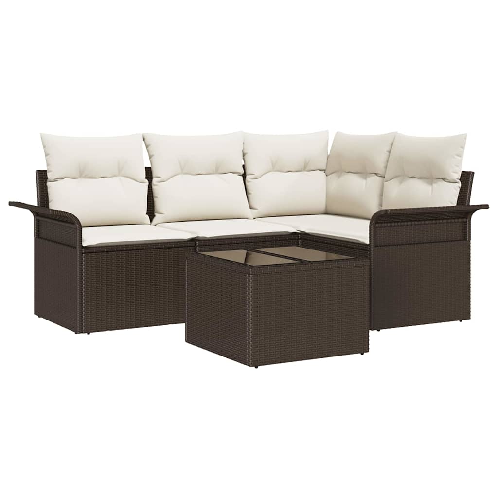 Tuin Sofa Set met opslag 5 pcs Bruin poly rattan