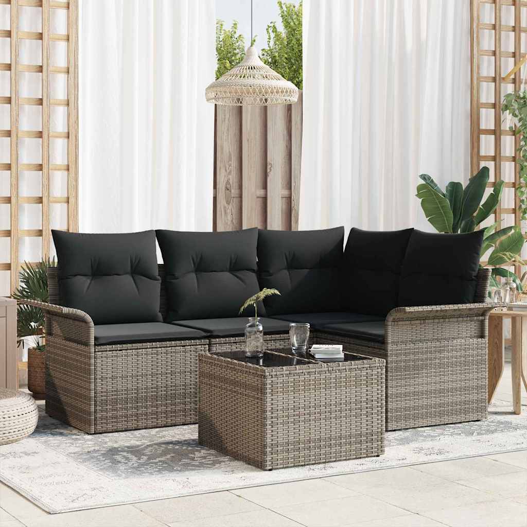 Tuin Sofa Set met opslag 5 pcs Grijs poly rattan