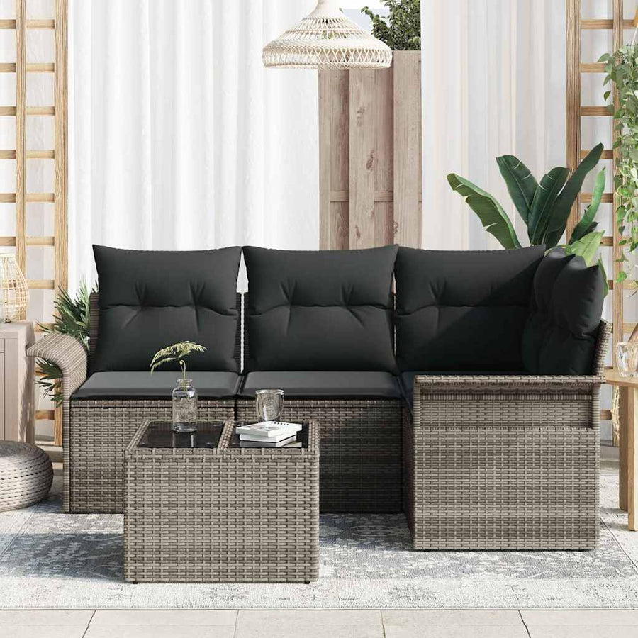 Tuin Sofa Set met opslag 5 pcs Grijs poly rattan