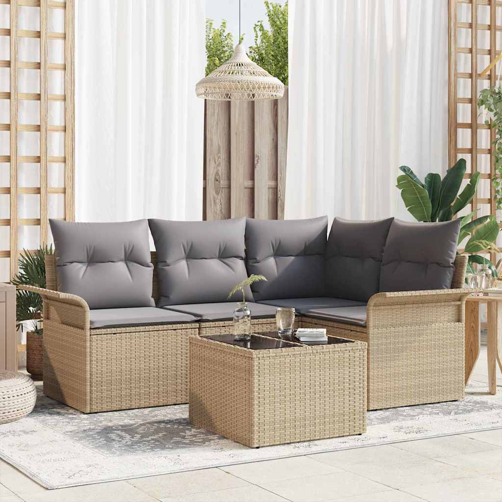 Tuin Sofa Set met opslag 5 pcs Beige poly rattan