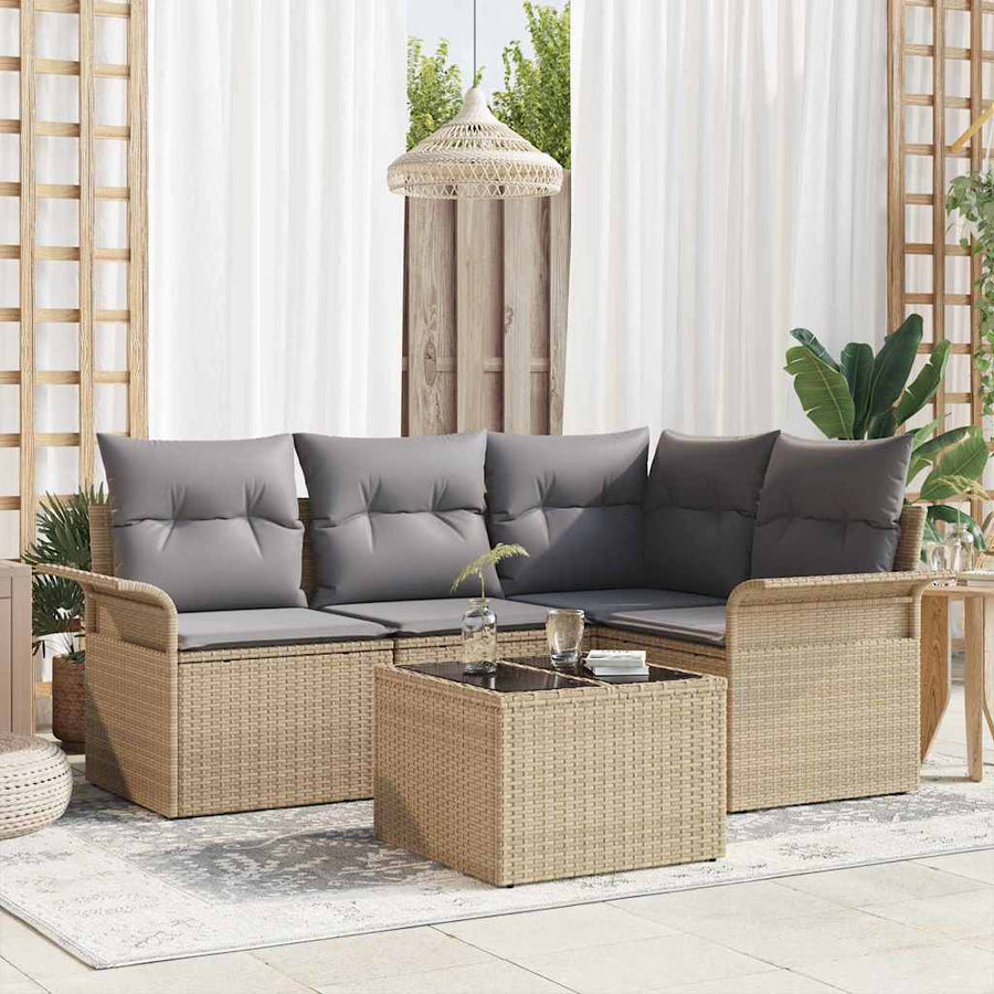Tuin Sofa Set met opslag 5 pcs Beige poly rattan