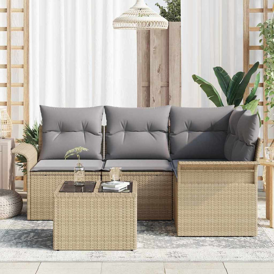 Tuin Sofa Set met opslag 5 pcs Beige poly rattan