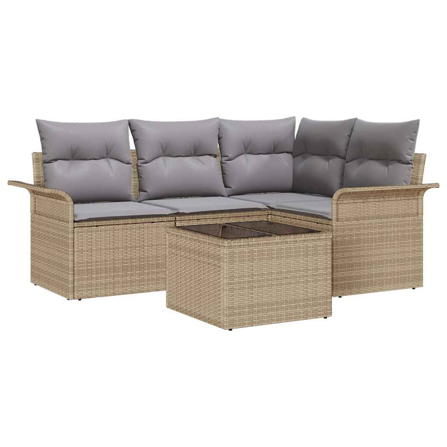 Tuin Sofa Set met opslag 5 pcs Beige poly rattan
