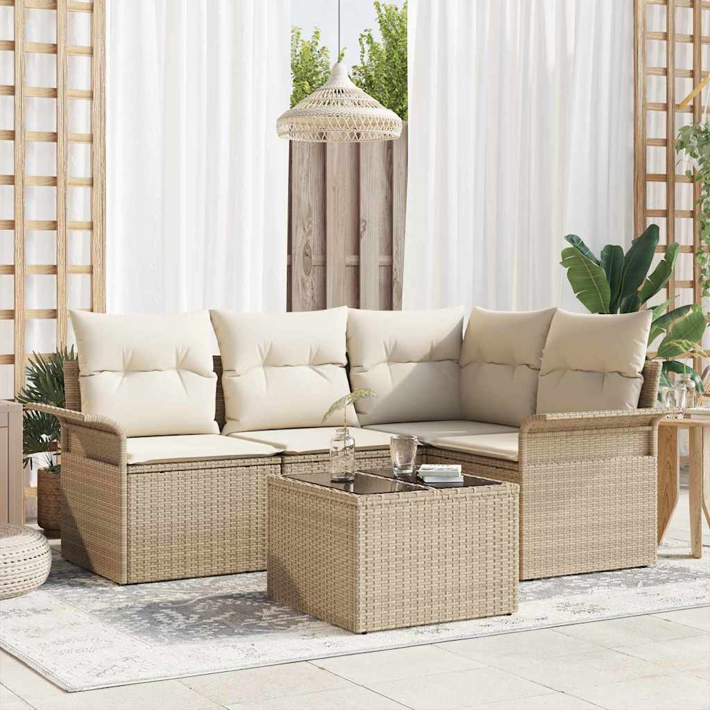 Tuin Sofa Set met opslag 5 pcs Beige poly rattan