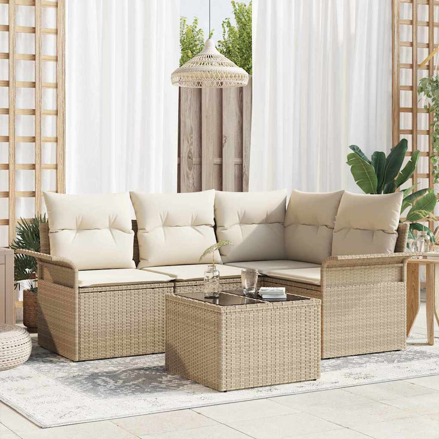 Tuin Sofa Set met opslag 5 pcs Beige poly rattan
