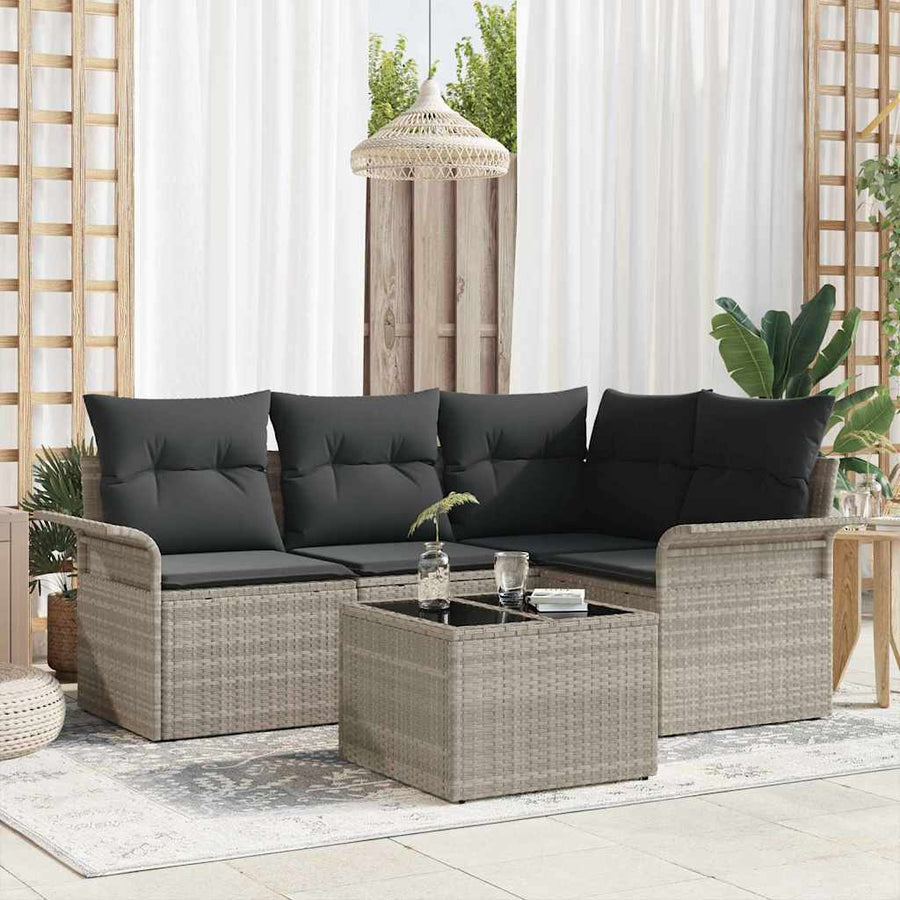 Tuin Sofa Set met opslag 5 pcs Lichtgrijs poly rattan