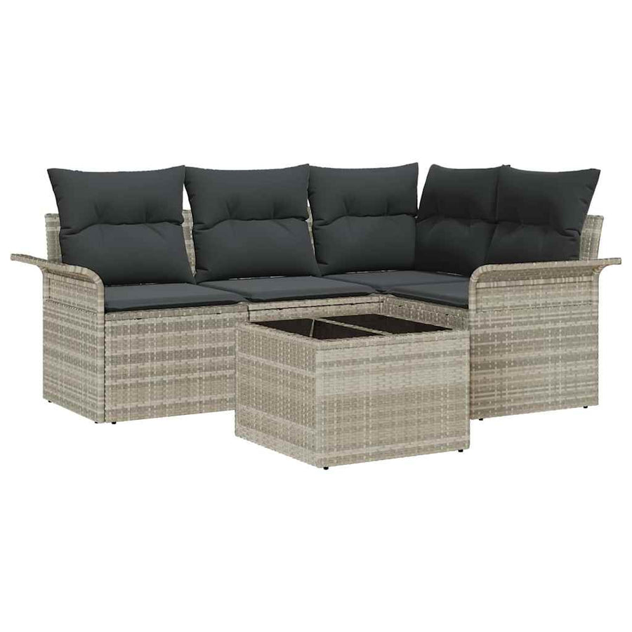 Tuin Sofa Set met opslag 5 pcs Lichtgrijs poly rattan