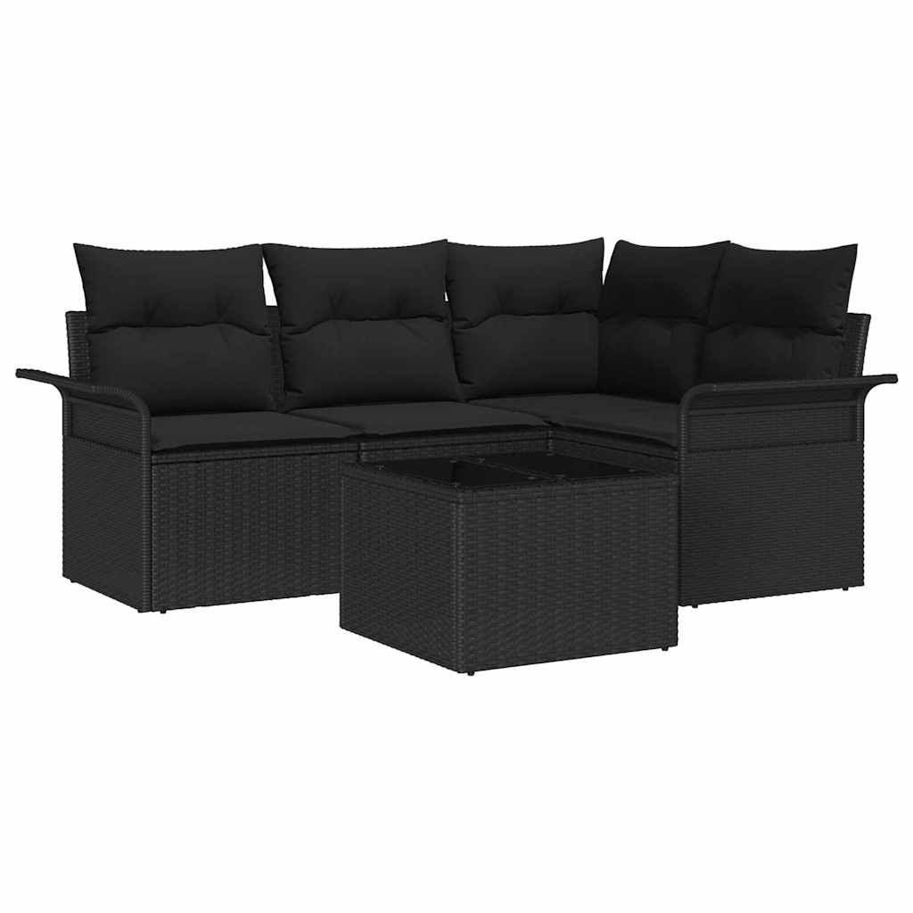 Tuin Sofa Set met opslag 5 pcs Zwart poly rattan