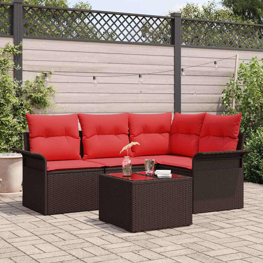 Tuin Sofa Set met opslag 5 pcs Bruin poly rattan