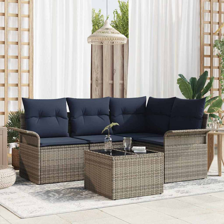Tuin Sofa Set met opslag 5 pcs Grijs poly rattan