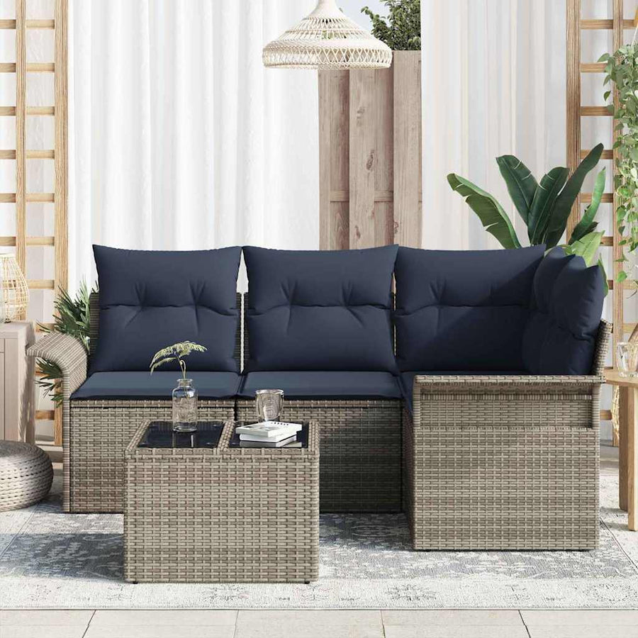 Tuin Sofa Set met opslag 5 pcs Grijs poly rattan
