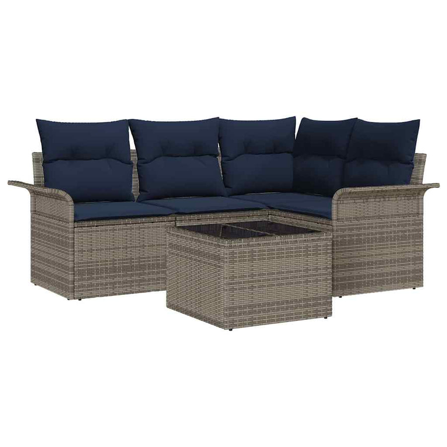 Tuin Sofa Set met opslag 5 pcs Grijs poly rattan