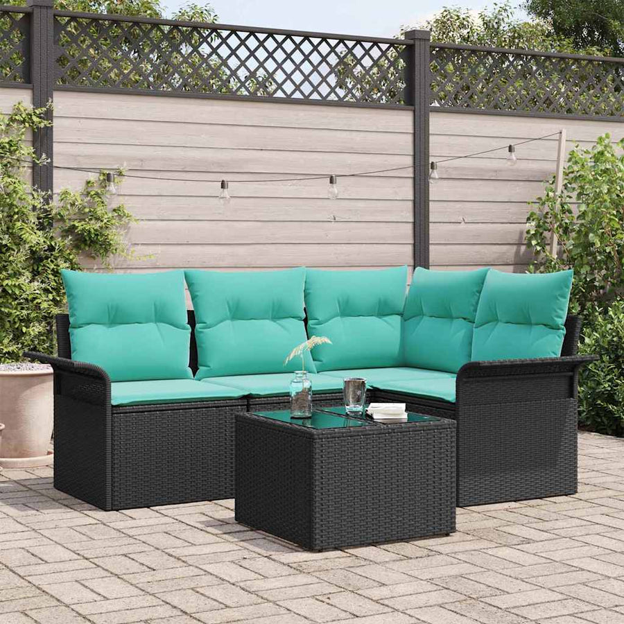 Tuin Sofa Set met opslag 5 pcs Zwart poly rattan