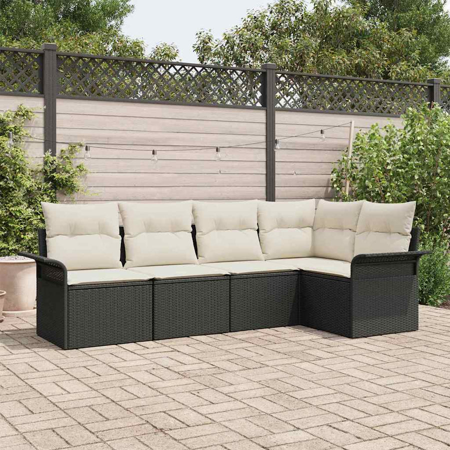 Tuin Sofa Set met opslag 5 pcs Zwart poly rattan