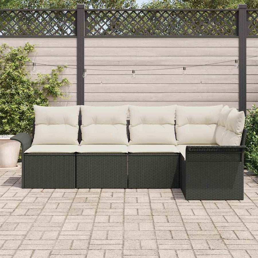 Tuin Sofa Set met opslag 5 pcs Zwart poly rattan