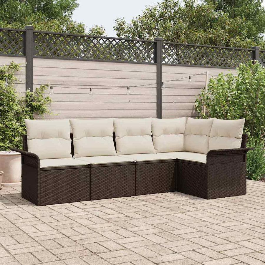 Tuin Sofa Set met opslag 5 pcs Bruin poly rattan