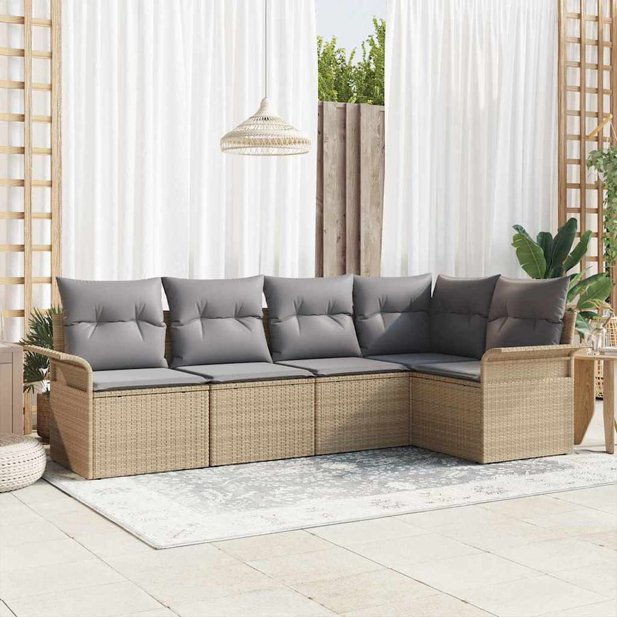 Tuin Sofa Set met kussen met opslag 5 pcs Beige Poly riet