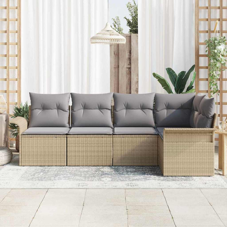 Tuin Sofa Set met kussen met opslag 5 pcs Beige Poly riet