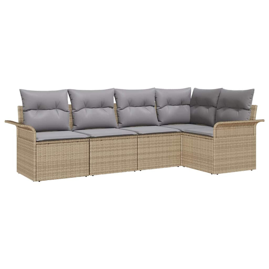 Tuin Sofa Set met kussen met opslag 5 pcs Beige Poly riet