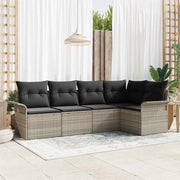 Tuinset poly rattan lichtgrijs 5-delig modulair met opbergruimte