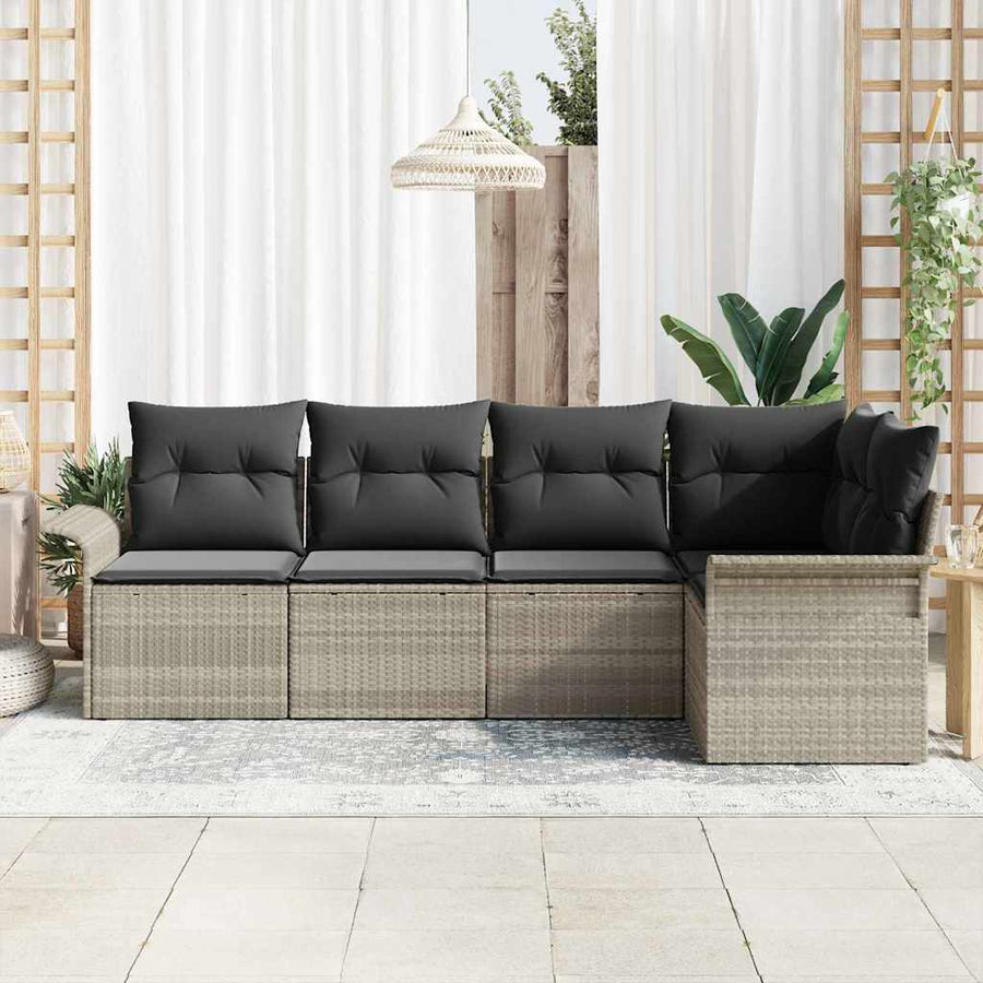 Tuin Sofa Set met opslag 5 pcs Lichtgrijs poly rattan