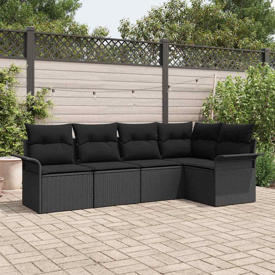 Tuin Sofa Set met opslag 5 pcs Zwart poly rattan