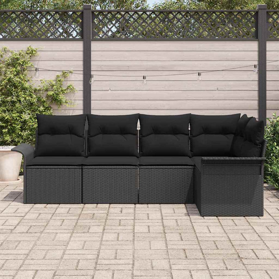 Tuin Sofa Set met opslag 5 pcs Zwart poly rattan