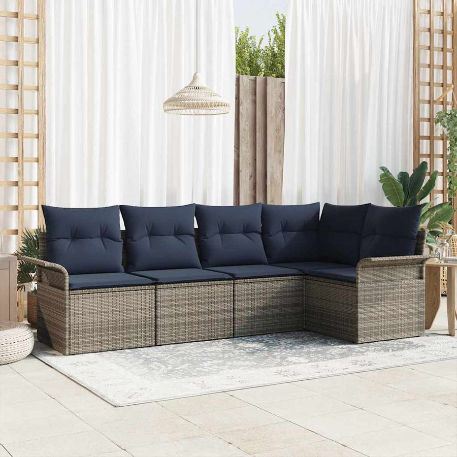 Tuin Sofa Set met opslag 5 pcs Grijs poly rattan