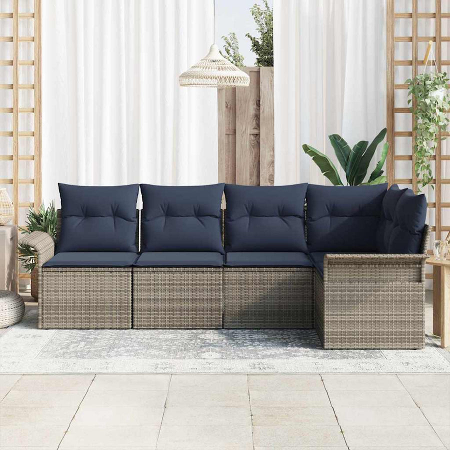 Tuin Sofa Set met opslag 5 pcs Grijs poly rattan