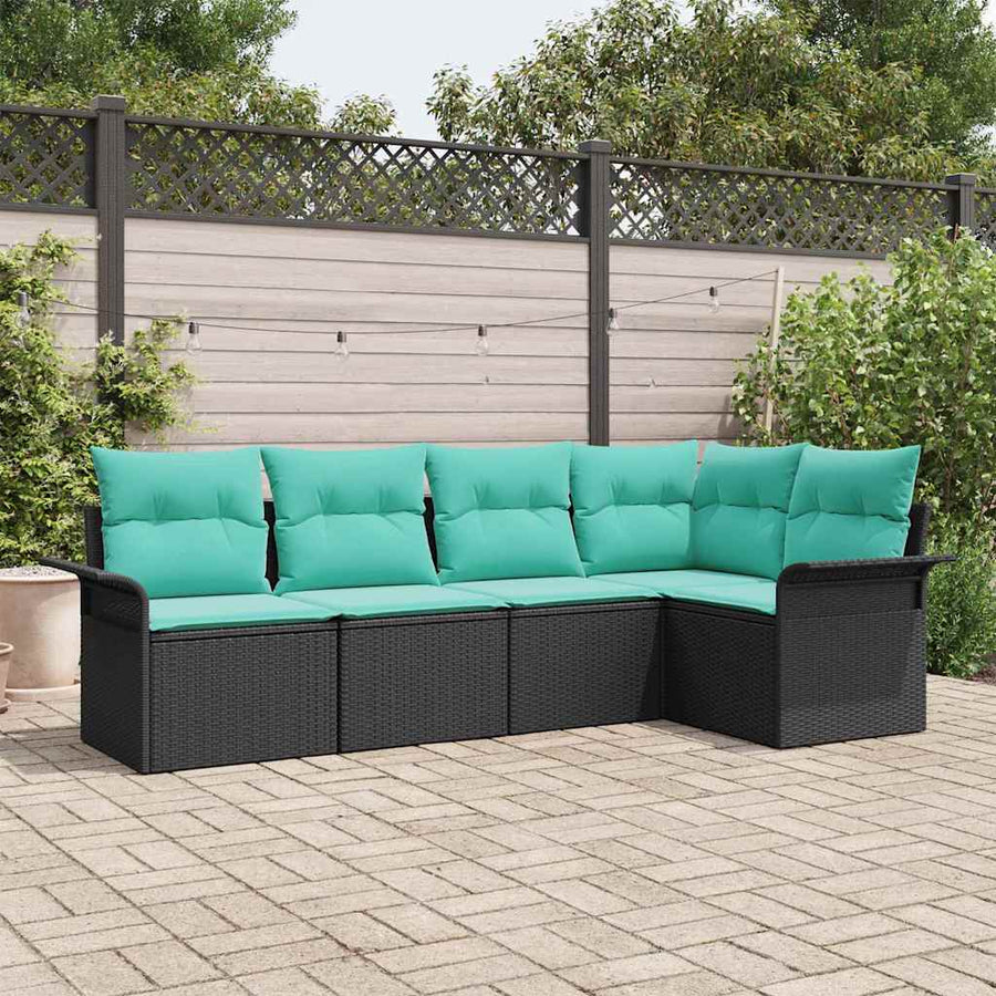 Tuin Sofa Set met opslag 5 pcs Zwart poly rattan
