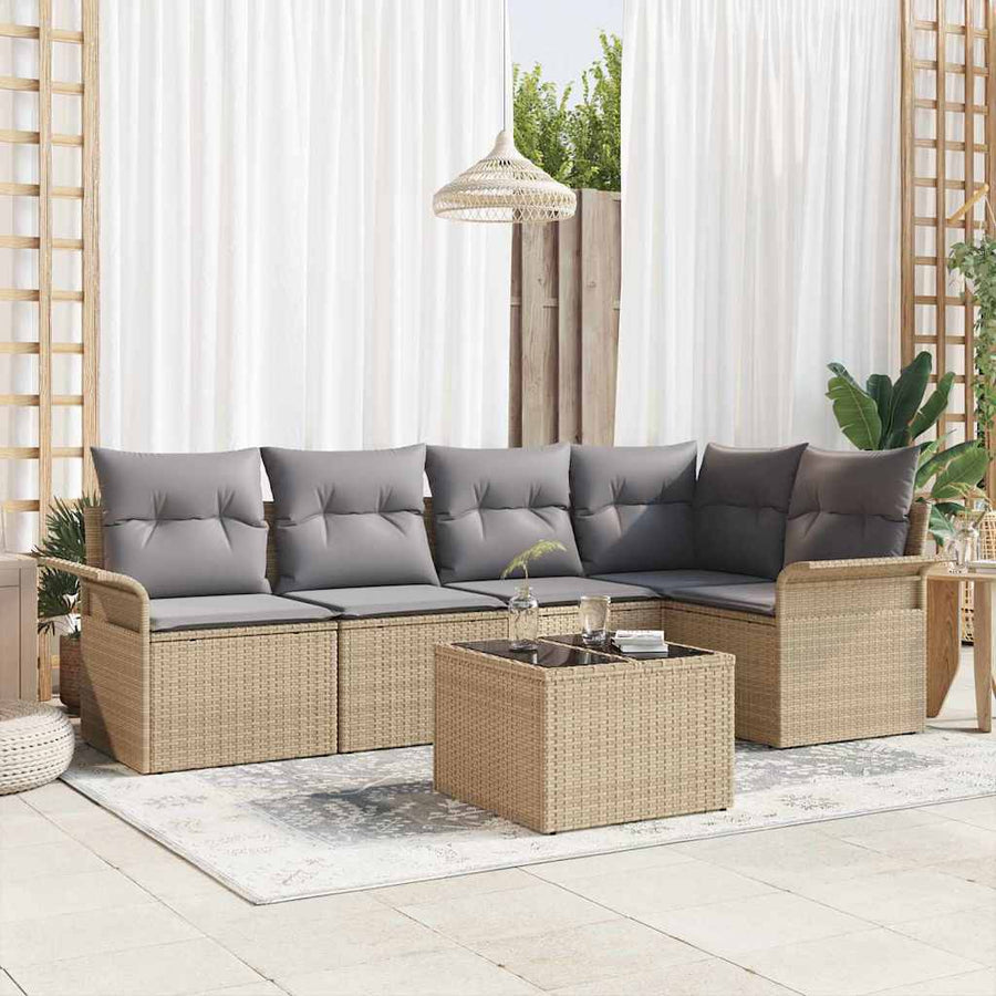 Tuin Sofa Set met kussen met opslag 6 pcs Beige Poly riet