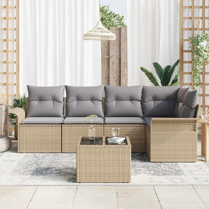 Tuin Sofa Set met kussen met opslag 6 pcs Beige Poly riet