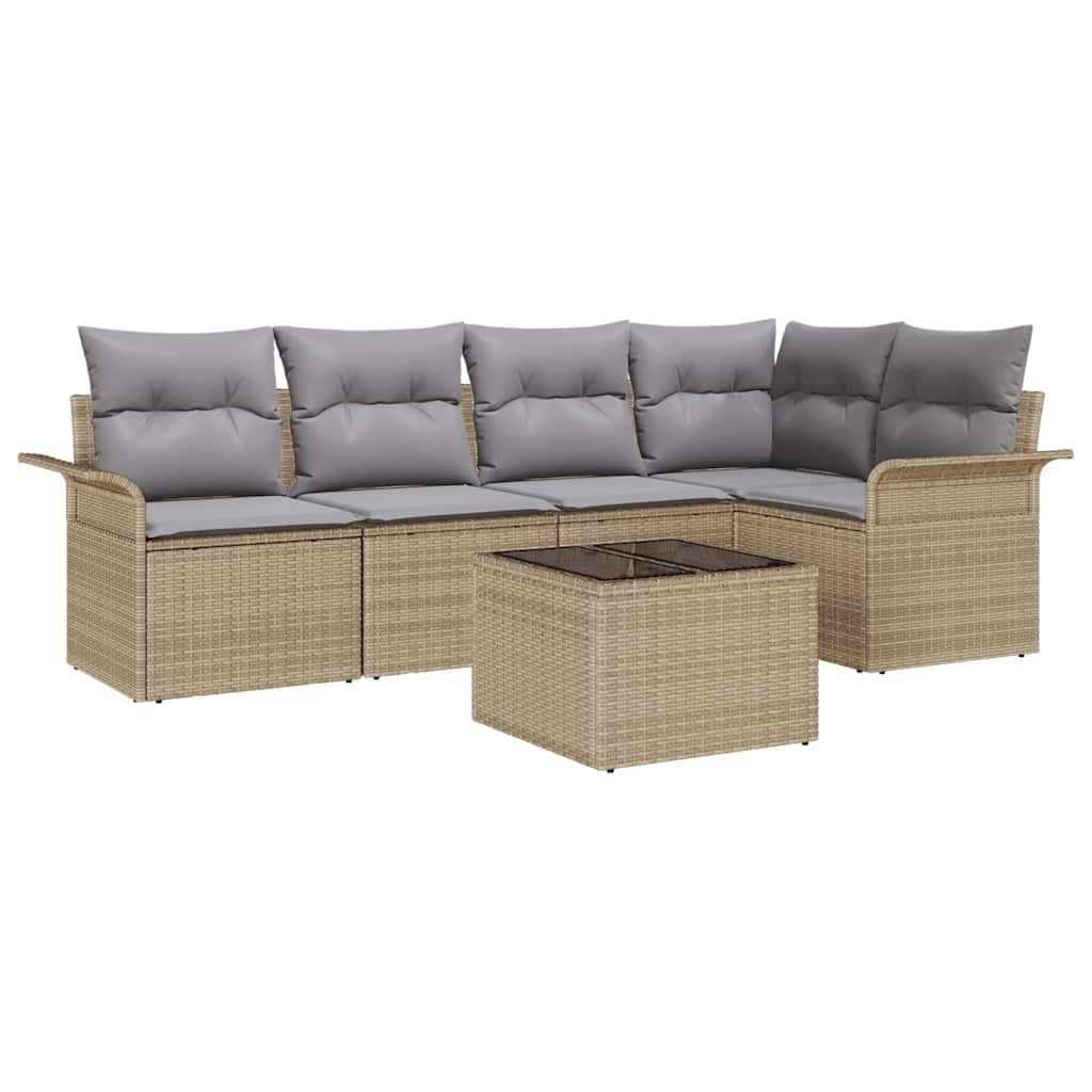 Tuin Sofa Set met kussen met opslag 6 pcs Beige Poly riet