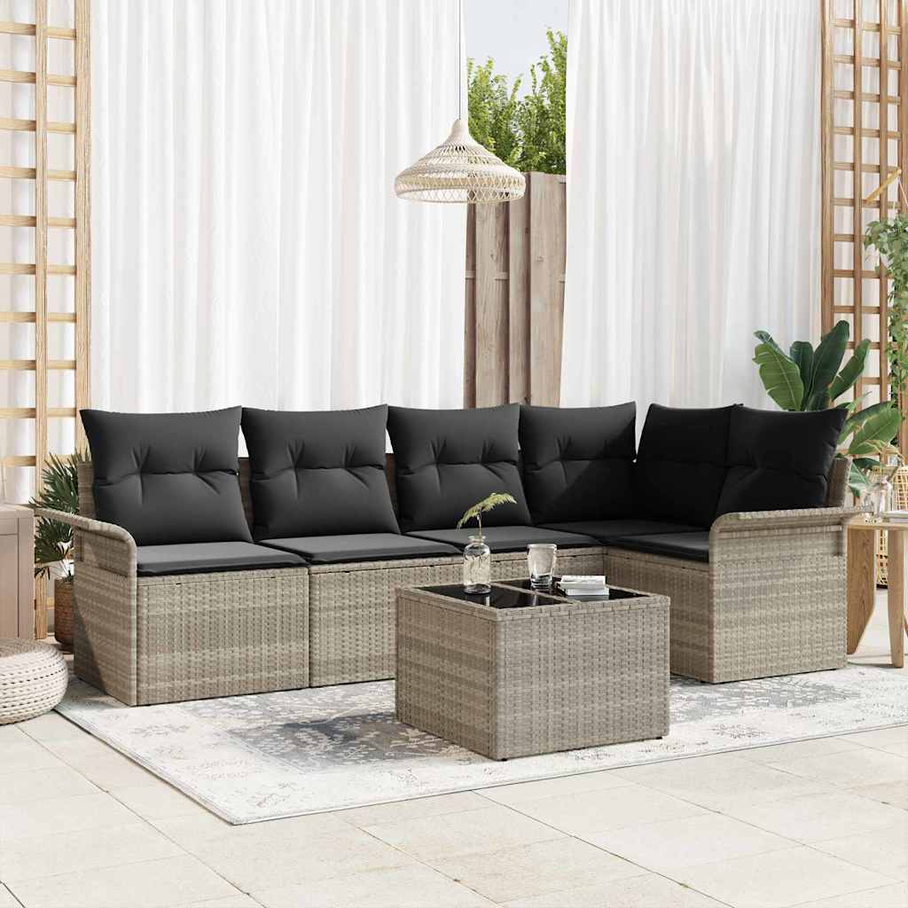 Tuin Sofa Set met kussen met opslag 6 pcs Lichtgrijs Poly riet