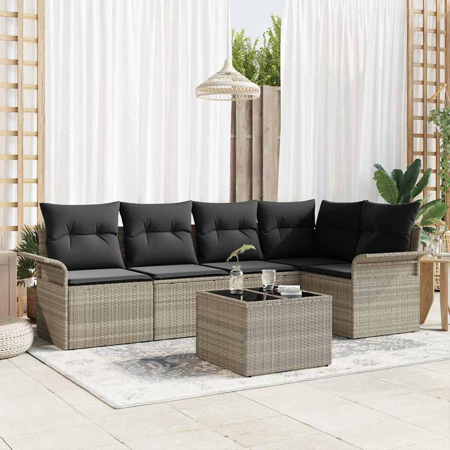 Tuin Sofa Set met kussen met opslag 6 pcs Lichtgrijs Poly riet