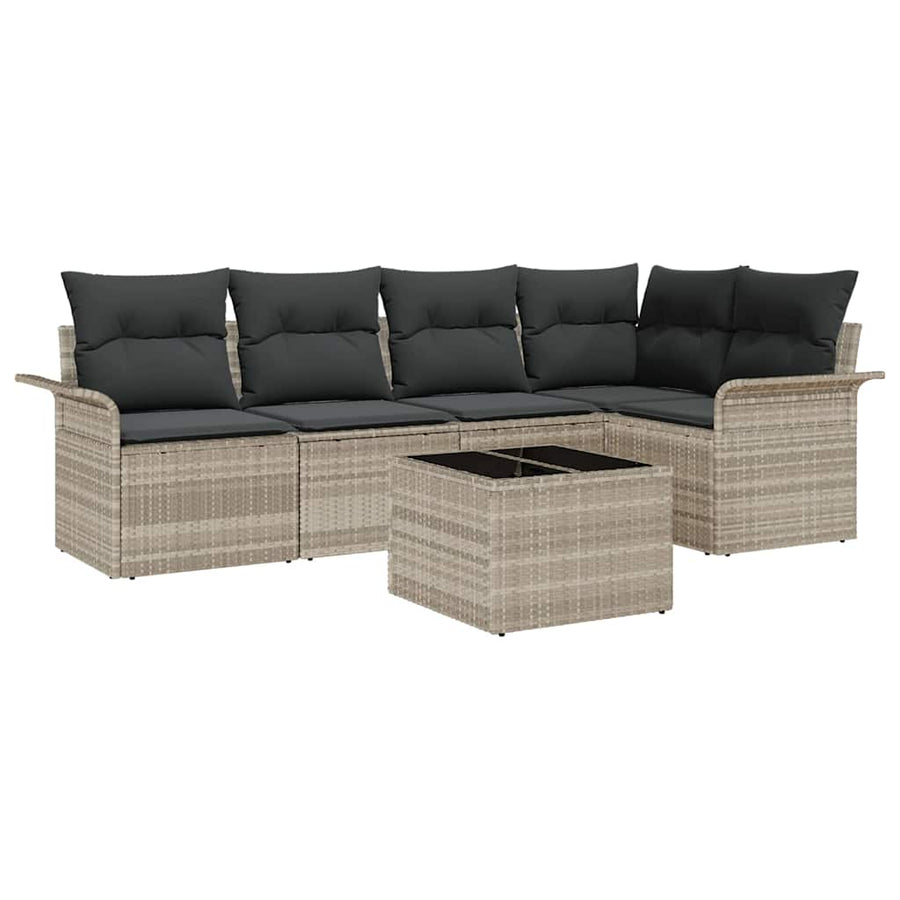 Tuin Sofa Set met kussen met opslag 6 pcs Lichtgrijs Poly riet