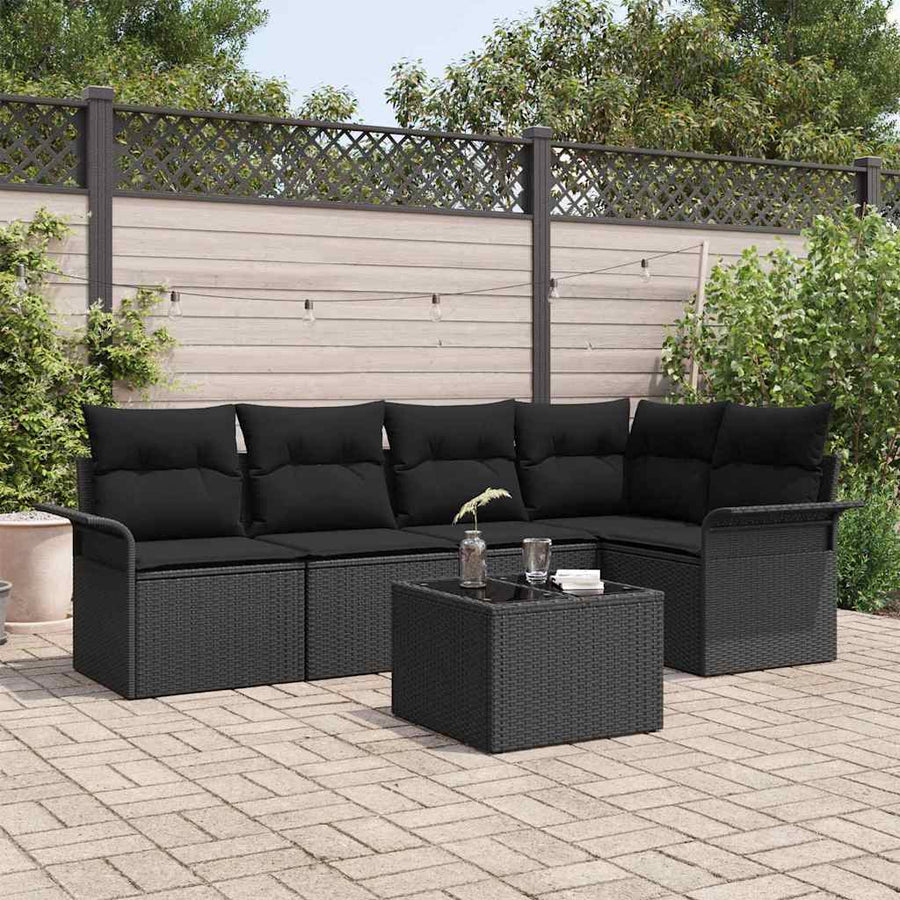 Tuin Sofa Set met kussen met opslag 6 pcs Zwart Poly riet