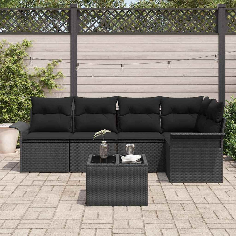 Tuin Sofa Set met kussen met opslag 6 pcs Zwart Poly riet