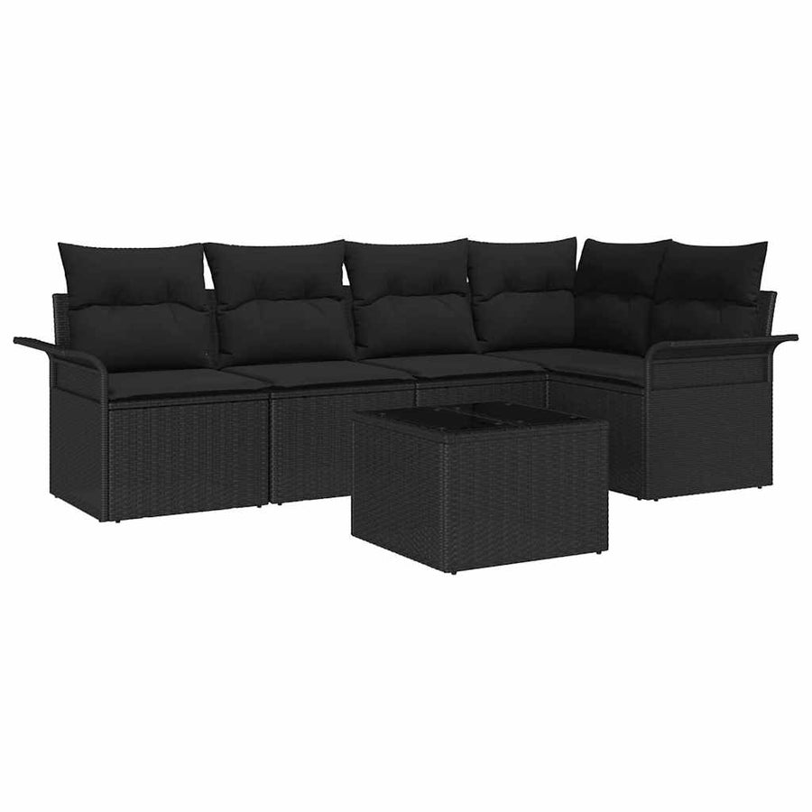 Tuin Sofa Set met kussen met opslag 6 pcs Zwart Poly riet