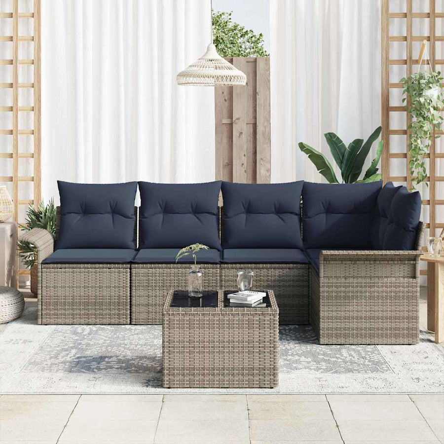 Tuin Sofa Set met opslag 6 pcs Grijs poly rattan