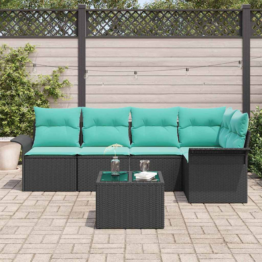 Tuin Sofa Set met opslag 6 pcs Zwart poly rattan